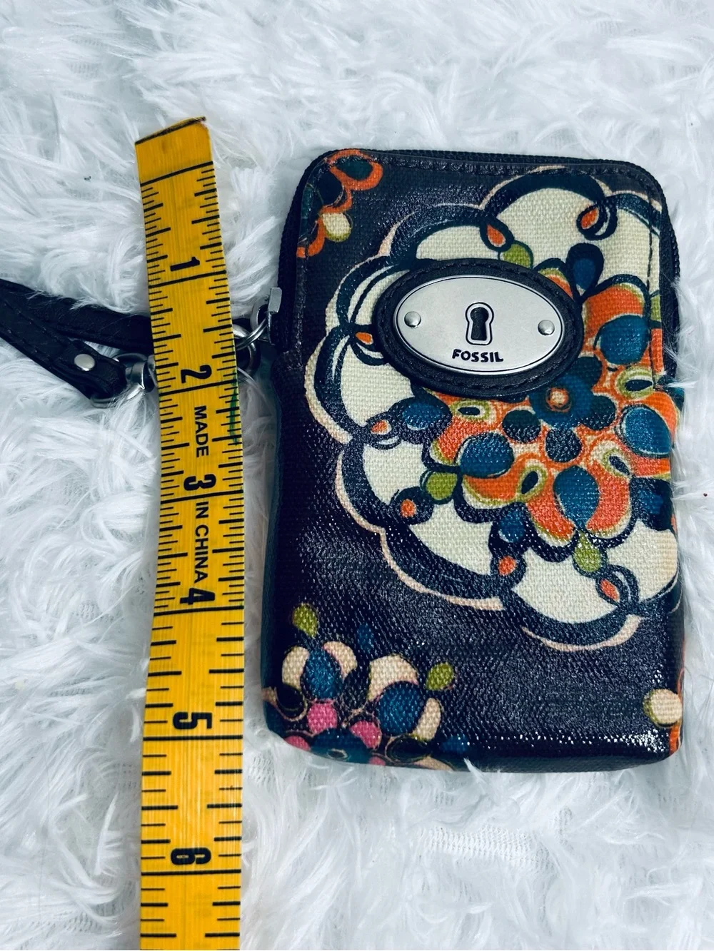 Fossil Key-Per Brown Floral Print Wristlet Wallet